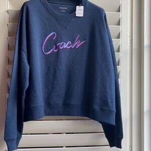 Coach Airbrush Signature Bright Navy Sweatshirt size L, 100% cotton unisex